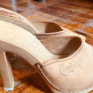 Candies Vintage Leather Women's Heels Slides Brown Platform 70s 80s Y2K Barbie